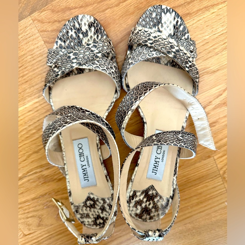 Jimmy Choo leather snakeskin wedge heels, excellent condition!
